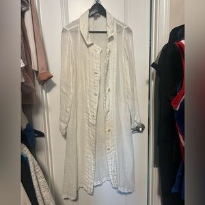 Flax linen duster/over shirt in cream, size Petite